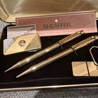Sheaffer Gold Electroplate Pen Pencil Set White Dot With Keychain   Pocket Knife