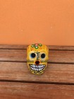 Talavera Hand Painted Mexican Folk Art Small Skull Yellow