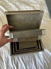 -set Of 4 Wooden Nesting Boxes Metal Hardware Home Decor Rustic Keepsake
