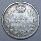 Old Canadian Coin - 1908 C b L8 - 5 Cents  925 Silver - King Edward Vii