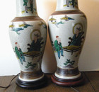 30  Tall Pair Vintage Chinese Export Crackle Glaze Pottery Vases Rosewood Base