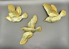 Vintage Brass Flying Birds Sparrows Wall Hanging Decor Set Of 3 Homco Mcm Nature