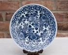 Chinese 19th Century Twin Dragon Underglazed Blue Plate 25cm Diameter Incl Stand