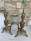 Antique Victorian Fireplace Andirons Ornate Cast Brass Theme 21x11x18 
