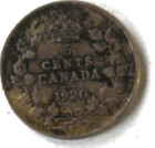 1920 Canada 5c Five Cents Silver Coin Half Dime Km  22a