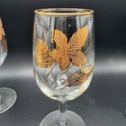 Vtg Set Of 4 Mcm 1960   s Libbey Gold Leaves Pattern 6    Stem Wine Glass