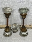 Vintage Antique Pair Of Glass   Brass Door Knobs Set With Spindle