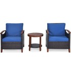 3pcs Patio Wicker Rattan Conversation Set Outdoor Furniture Set W  Cushion