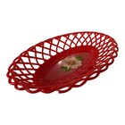 Vintage 1950s Red Oval Plastic Weave Basket With Handpainted Flower 12   x8    Vguc
