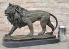 Male Lion Signed Bronze Art Sculpture Signed Barye Statue Figure Marble Base