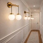 Mid Century Glass Globe Brass Wall Sconce  Modern Vanity Light Vintage Style