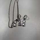 Sterling Silver Cubic Zirconia Cat Pendant Necklace 18  Chain And Earring Set