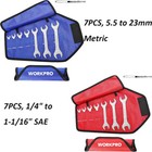 Workpro 7pcs Sae metric Super-thin Open End Wrench Set W roll-up Organizer Pouch