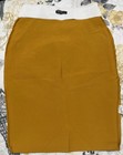 Women s Mustard Solid Knit Polyester Pencil Knee Length Skirt Back Zip