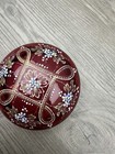 Antique Bohemian Cranberry Glass Trinket Box Lid Hand Painted Enamel Floral