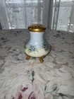 Antique Hand Painted Forget Me Not Hat Pin Holder Gold Gilt Germany