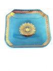 Vintage Mid Century Georges Briard Turquoise   Gold Bent Glass Dish    regalia   