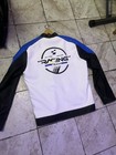 Men s Racing Team Full Zip Jacket White black blue Band Collar Logo