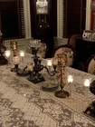 Set Lot Of 5 Clear Ribbed Glass Votive Tea Light Long Stem Candle Holders 