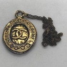 Authentic Vintage Chanel Oval  cc  Logo Necklace  gold 