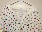 Old Navy Womens Blouse Xxl Cream Floral Crop V-neck Shirt Top Ribbed Long Sleeve