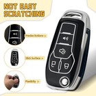 For Ford Key Cover 4 Buttons Tpu Key Case With Silver Edge compatible B-black
