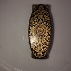 Stratton Vintage Lipstick Holder Purse Mirror Goldtone Black Enamel Flips Open