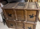 Vintage 1950s  Wood Wooden Graphic Toy Box Chest