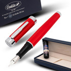 Herringbone Signature Fountain Pen Red Medium Nib   Free 15ml Ink Bottle     Premi