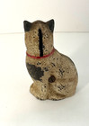 John Wright Cast Iron Still Bank White Cat With Red Bow Tie  4 25  Tall Vintage