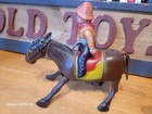 Nice Vintage  Wind Up Celluloid Cowboy On A Tin Horse Made In Occupied Japan