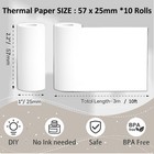 10 Rolls Mini Thermal Printer Paper  57 X 25mm Sticker Paper For Most 