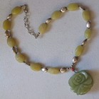 Green Nephrite Sterling Silver Bead Carved Jade Lotus Gemstone Pendant Necklace