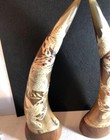 Beautiful Pair Of Hand Carved Oriental Horns Dragon   Bird 13 5   