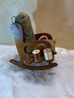 Vintage Wooden Rocking Chair With Pin Cushion  Thread Spool Holders And Scissors