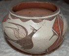 Early 1930-40 s Seferina Bell Zia Pottery Bow W bird And Geometric Designs
