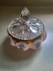 Vintage Charleton Fenton Milk Glass Floral Roses Gold Gilt Melon Powder Jar Box