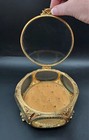 Vintage Ormolu Jewelry Casket Box Beveled Glass 6 Sided Panel Gold Filigree