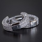 White Gold Plated Sterling Silver Post Mens Iced Small Cz Huggie Hoops Earrings