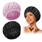 Large Waterproof Reusable Shower Cap For Women - Washable Elastic Hair Bonnet Fo
