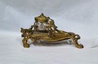 Early 20th Century Ornate Nouveau  Brass Inkwell W crystal Glass Insert   Lid