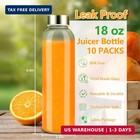 Glass Water Bottles With Lids 18 Oz  10 Pack Reusable Juice Bottles With S