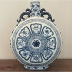 Antique Chinese Blue White Porcelain Moon Flask Vase Qing Honor Mark Qianlong