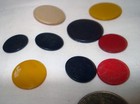 10 Vintage Miniature Red Black Yellow Plastic Bakelite Catalin Mini Poker Chips