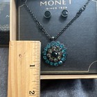 Monet Gunmetal Black  Necklace Pendant Earrings Set Blue Clear Stones Nib