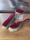 Vintage 1920   s Guilloche Enamel German Vanity Set Art Deco 2 Brushes Lidded Jar