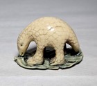 Vintage Japanese Netsuke Pangolin On Leaf Plastic Resin Figurine Signed  2 x1 5