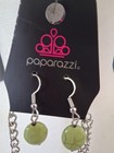 Paparazzi Silver Tone Green Oval Stone Necklace   Dangle Earrings Jewelry Set