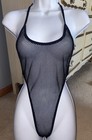 New Sherrylo Sheer Fishnet Monokini Mesh Halter Thong Bodysuit Slingshot Black S