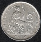 Scarce 1864 54 Y b  rb On Ribbons  - Peru Un Sol - 90  Silver Crown
